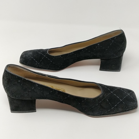 Salvador Ferragamo Black Quilted Suede Shoe 9½ 2A - Picture 7 of 8
